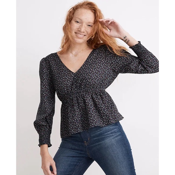 Madewell Tops - MADEWELL Tie-Back Peplum Top in Campden Daisies